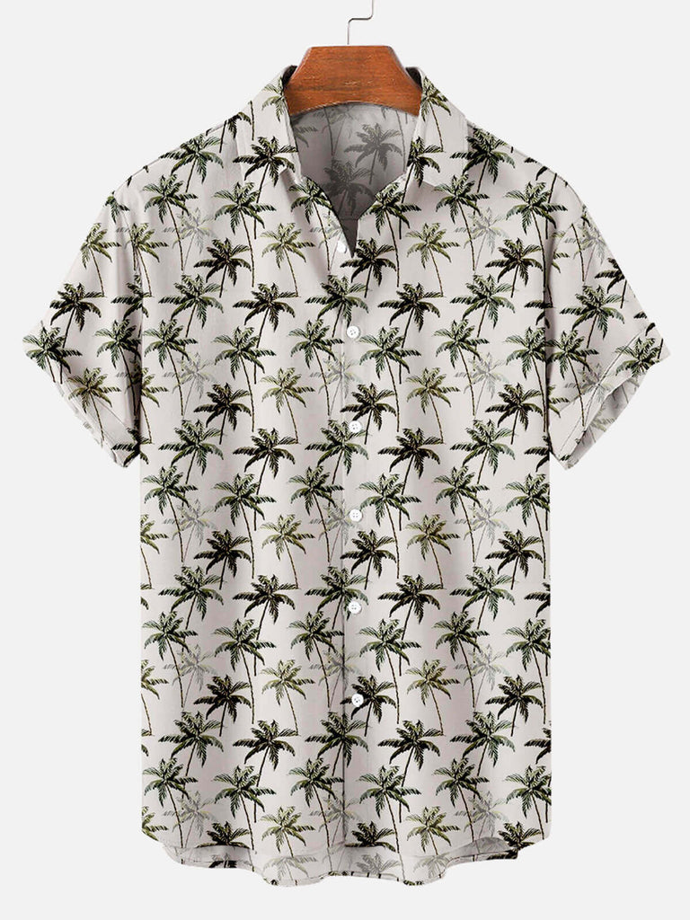 Hawaii Coconut Tree Print Men's Short Sleeve Shirt Gray / M