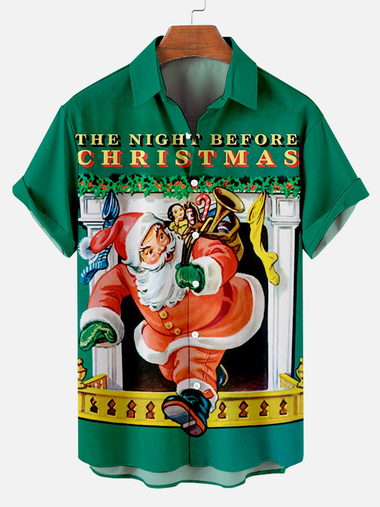Night Before Christmas Men's Short Sleeve Shirt Green / M