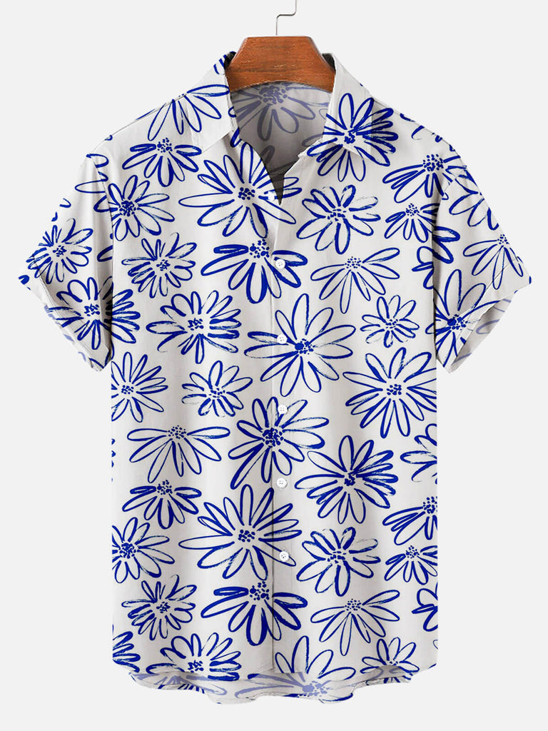 Hawaii Chrysanthemum Men's Short Sleeve Shirt White / M