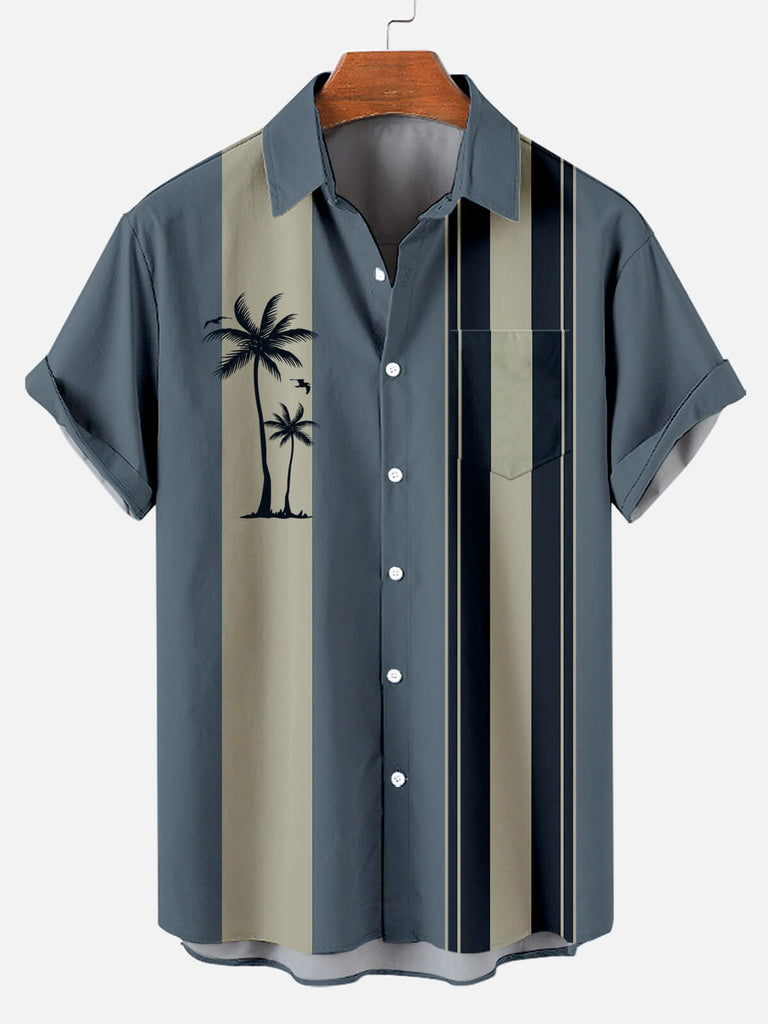 Hawaii Coconut Tree Men's Short Sleeve Shirt Slate Blue / M