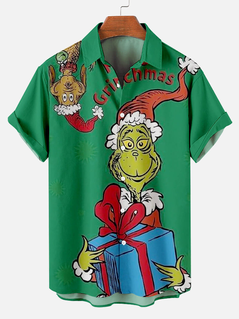 Christmas Grinchmas Men's Short Sleeve Casual Shirt Green / M