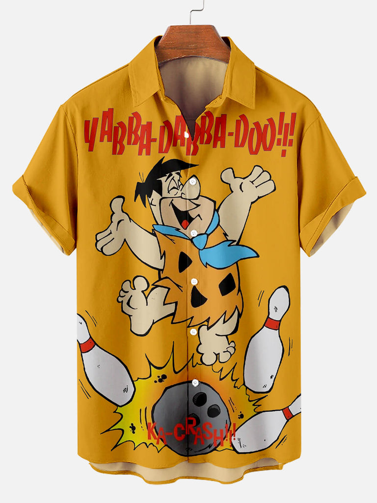 Fu Nostalgic Cartoon Men's Short Sleeve Tops Orange / M