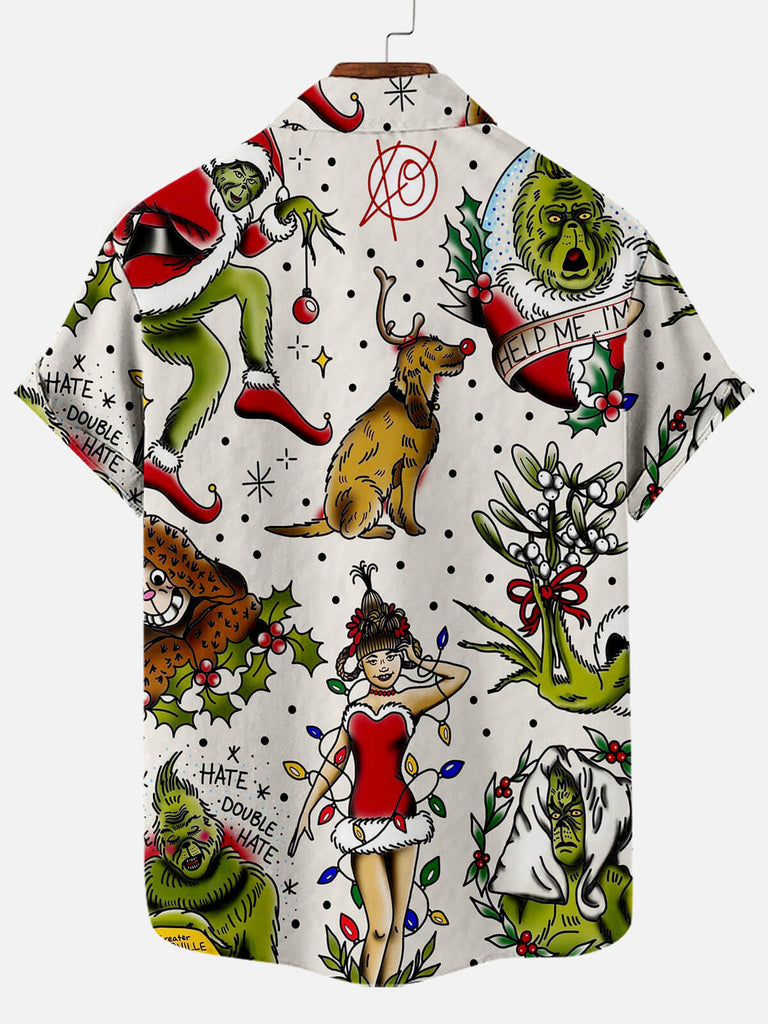 Christmas Grinches Dog Men's Short Sleeve Casual Shirt