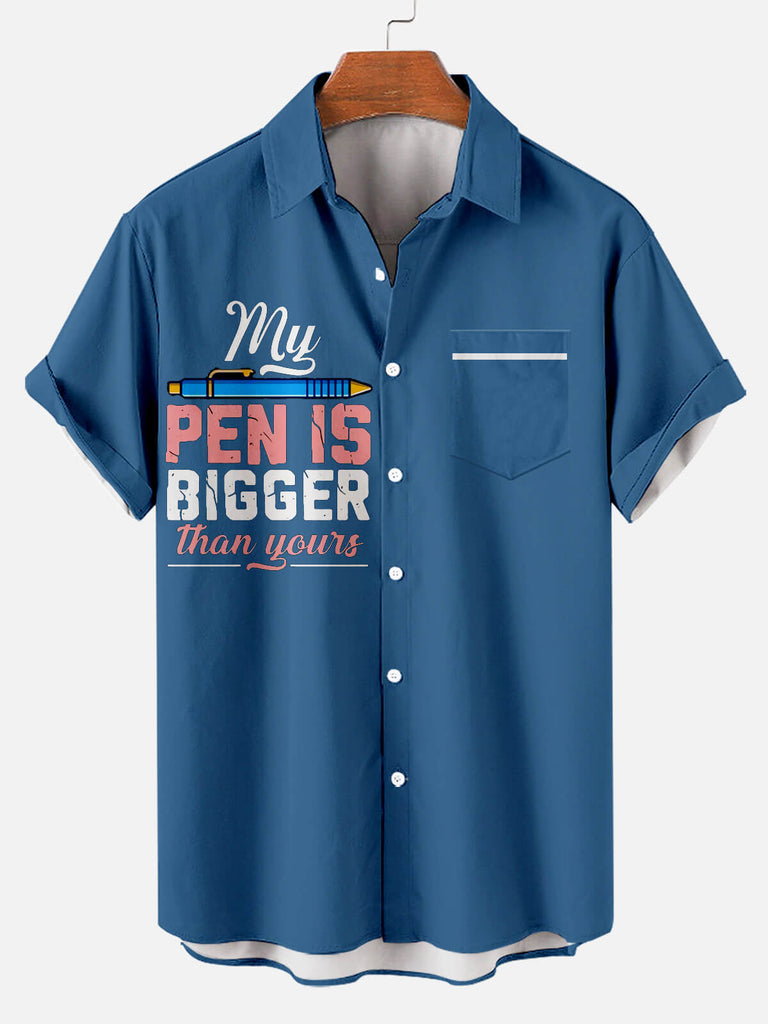 PEN IS BIGGER Fun Solid Color Men's Short Sleeve Shirt Blue / M