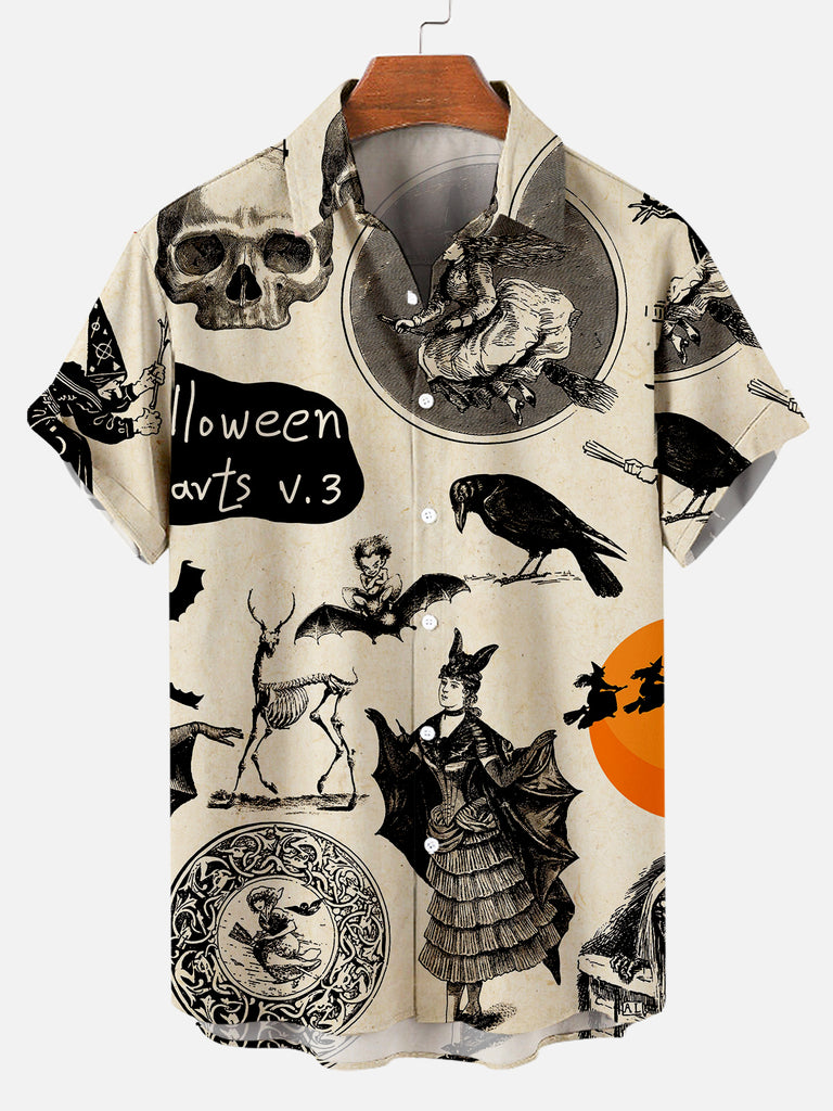 Halloween Art Men's Short Sleeve Shirt Beige / M