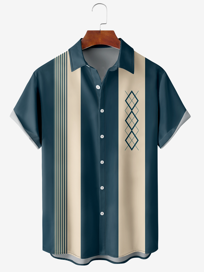 Men's Geometric Print Wrinkle Resistant Moisture Wicking Fabric Lapel Short Sleeve Hawaiian Shirt Blue / M