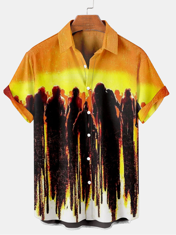 Halloween Ghost Men's Short Sleeve Shirt Orange / M