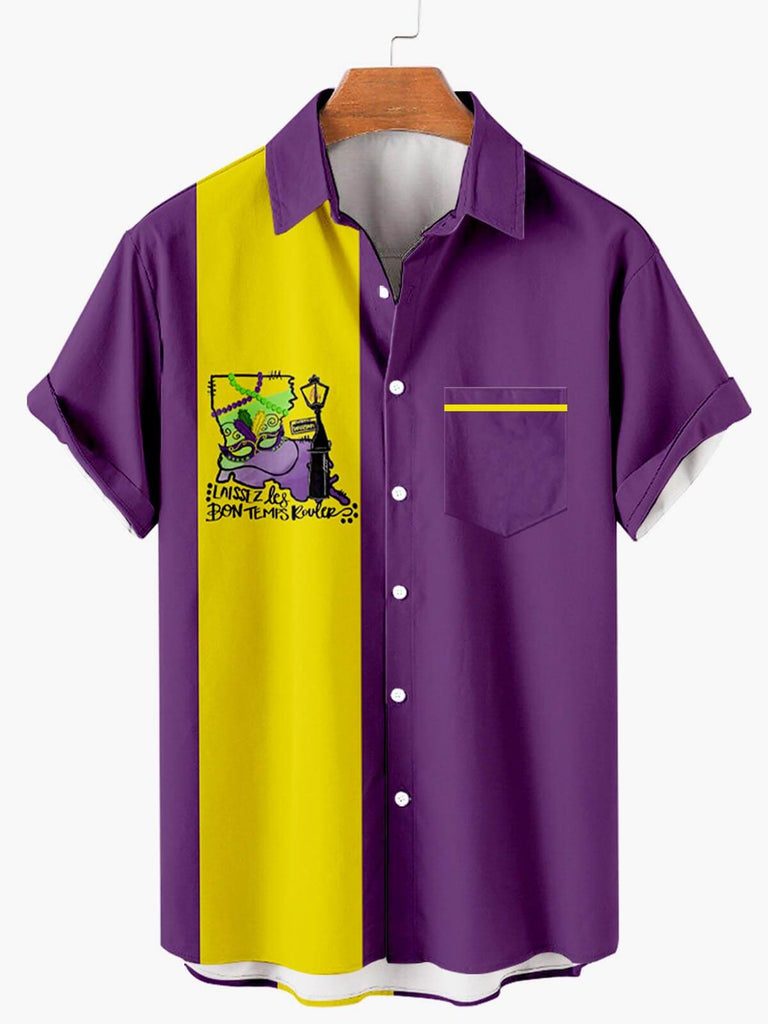 Mardi Gras Print Men's Shirt Purple / M