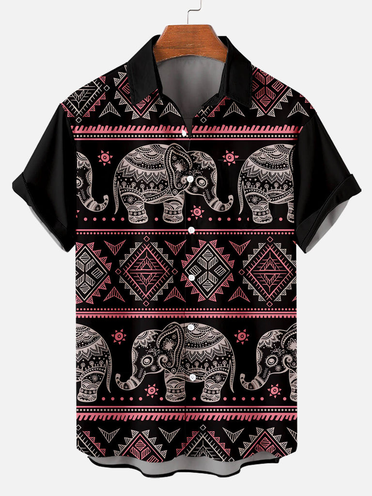 Hawaii Elephant Print Men's Short Sleeve Shirt Black / M