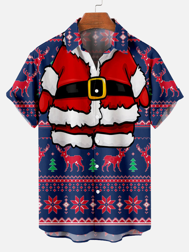 Christmas Santa Cosplay Men's Short Sleeve Casual Shirt Blue / M