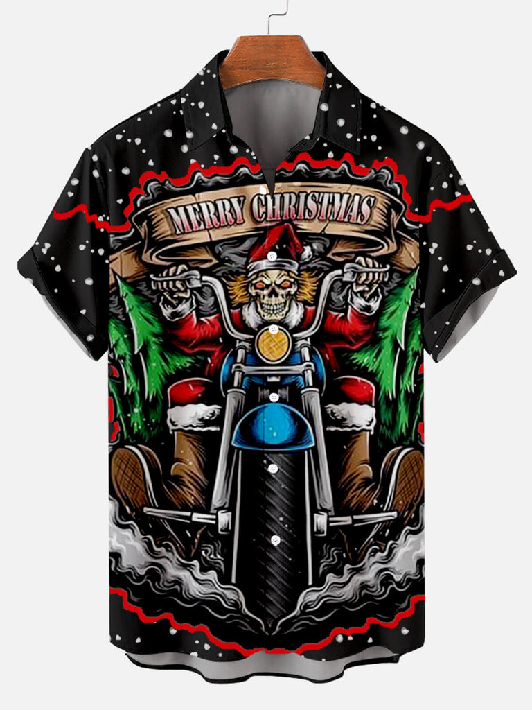 Merry Christmas Men's Short Sleeve Casual Shirt Black / M