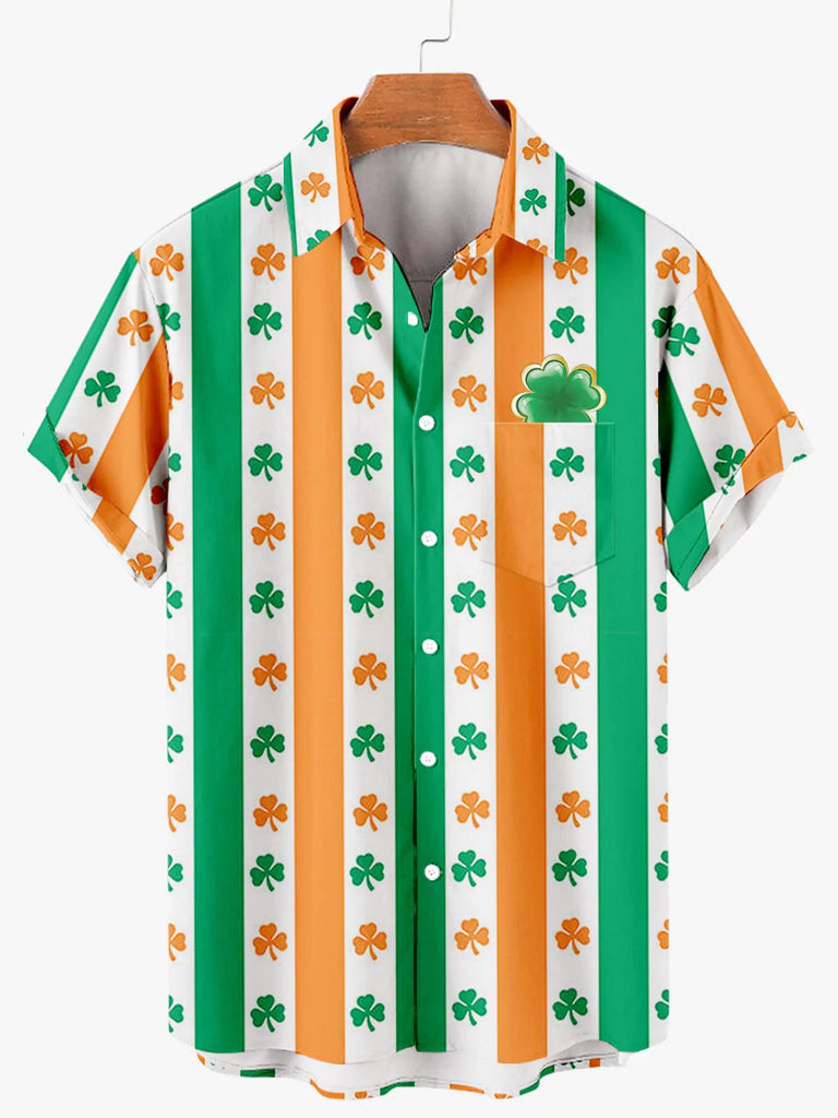 St.Patrick's Day Strip Print Men's Tops Green / L