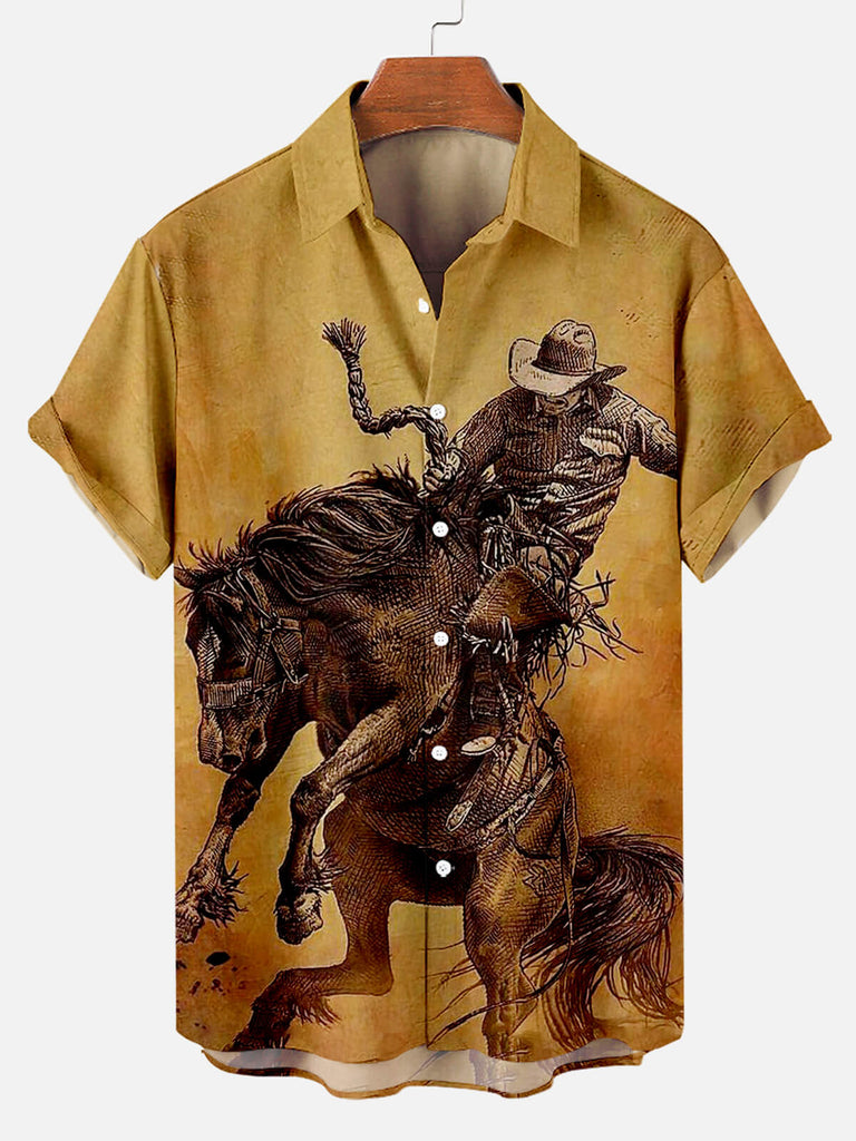 Western Cowboy Men's Short Sleeve Shirt Yellow / M