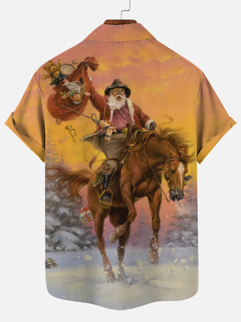 Christmas Cowboy Santa Men's Short Sleeve Shirt