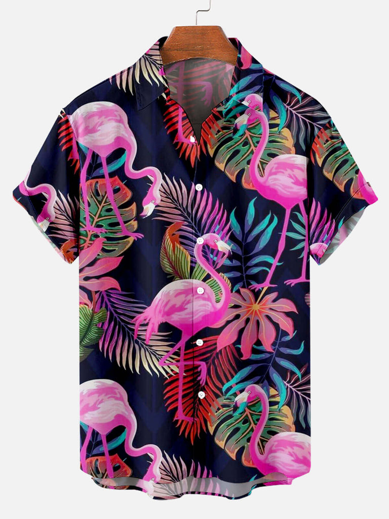 Aloha Flamingo Men's Short Sleeve Shirt Blue / M