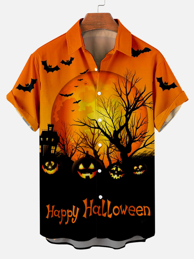 Halloween Forest Men's Short Sleeve Shirt Orange / M