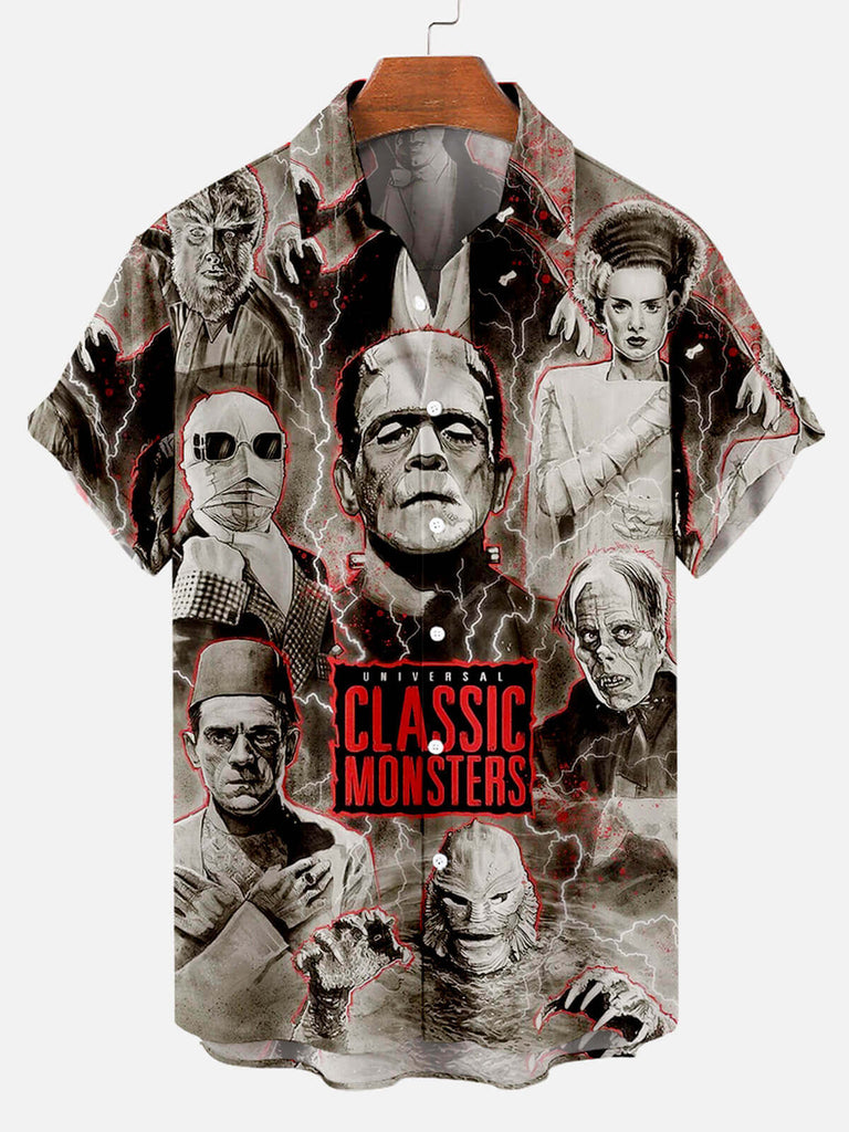Classic Monsters Men's Short Sleeve Shirt Gray / M