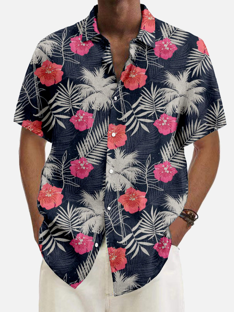 Hawaii Flower Men's Short Sleeve Tops Black / M