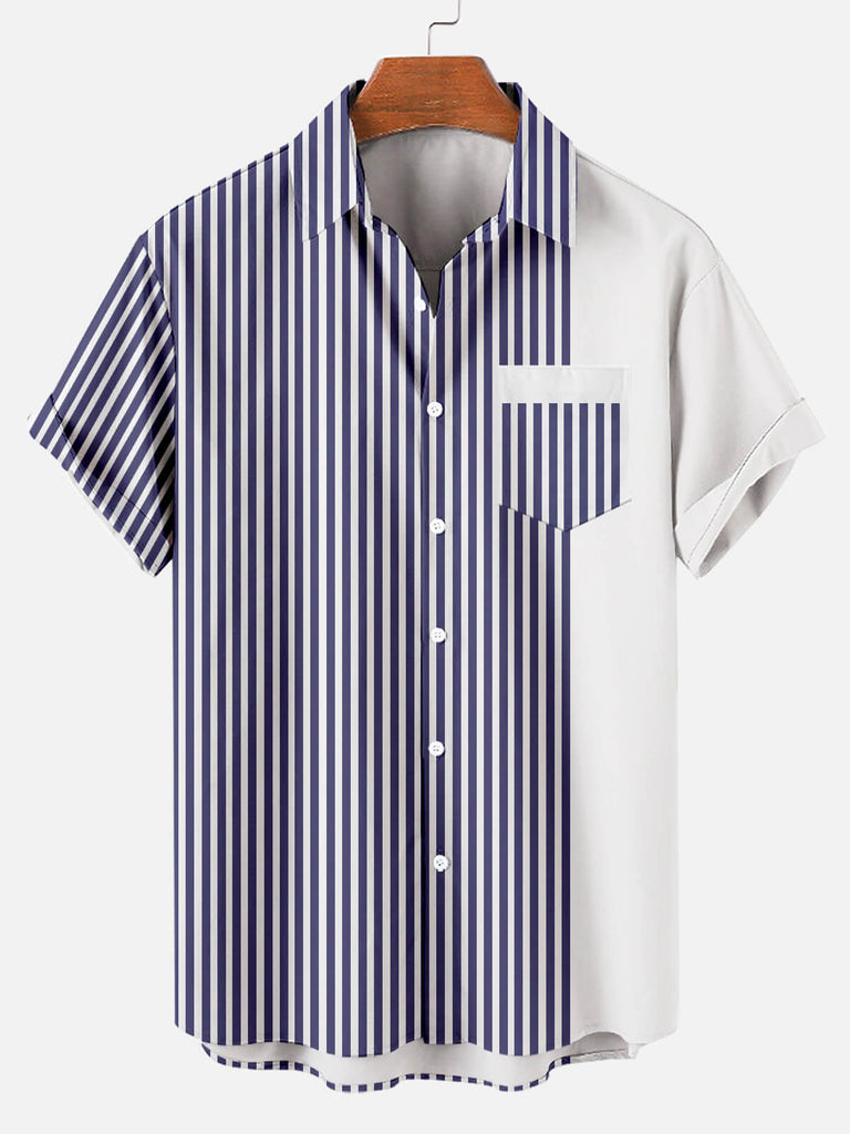 Striped Men's Short Sleeve Pocket Shirt Blue / M