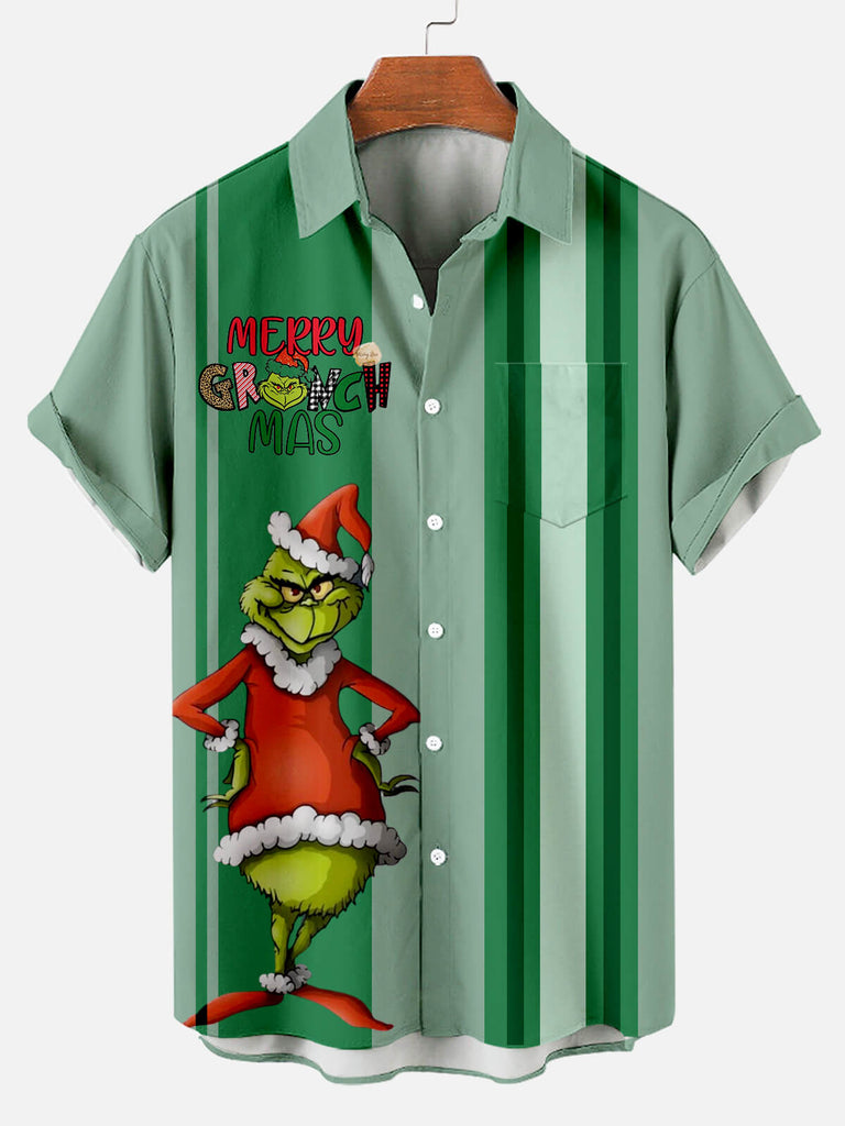 Merry Grinchmas Striped Men's Short Sleeve Shirt Green / M