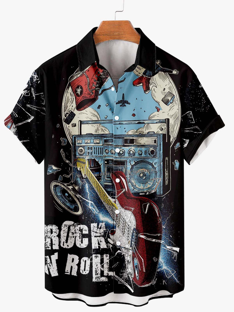 "Rock And Roll" Print Men's Shirt Black / M