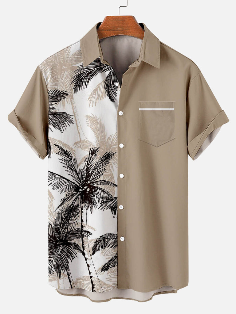 Hawaii Palm Tree Men's Short Sleeve Shirt Khaki / M