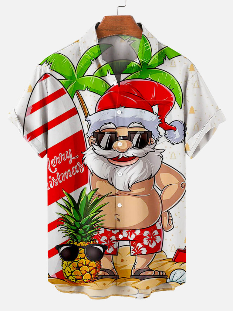 Christmas Hawaii Holiday Men's Short Sleeve Casual Shirt White / M