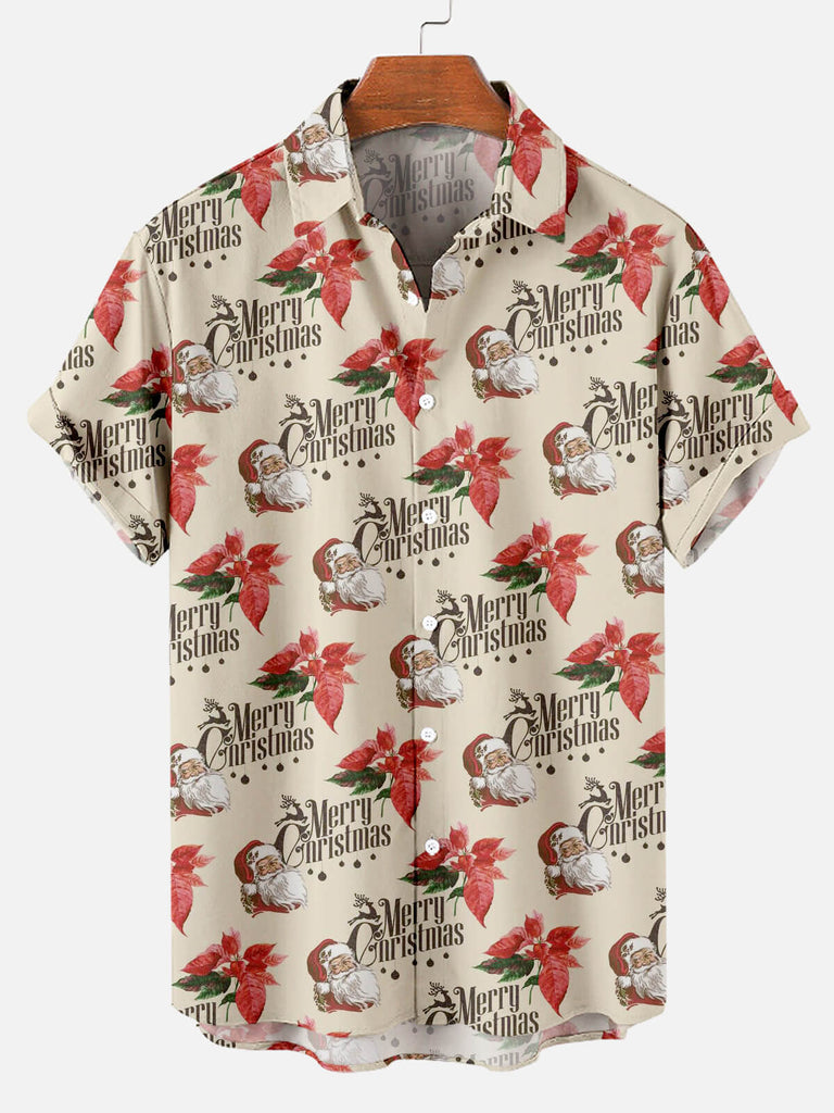 Christmas Santa Claus Men's Short Sleeve Shirt Apricot / M