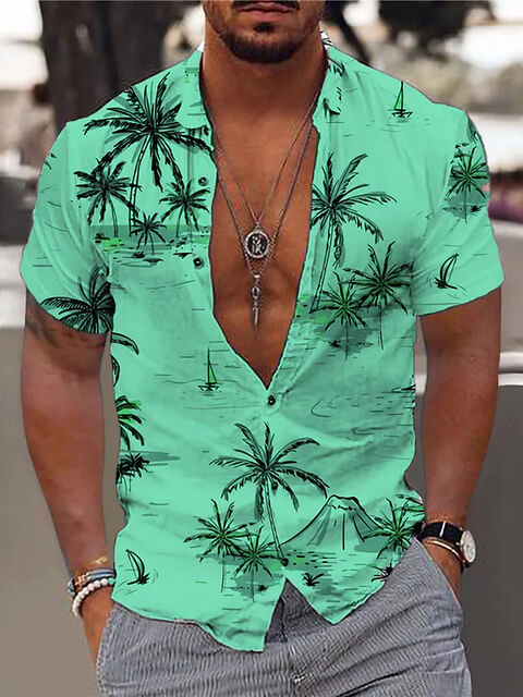 Men's Short Sleeve Shirt with Hawaiian Coconut Mosaic Print Green / M