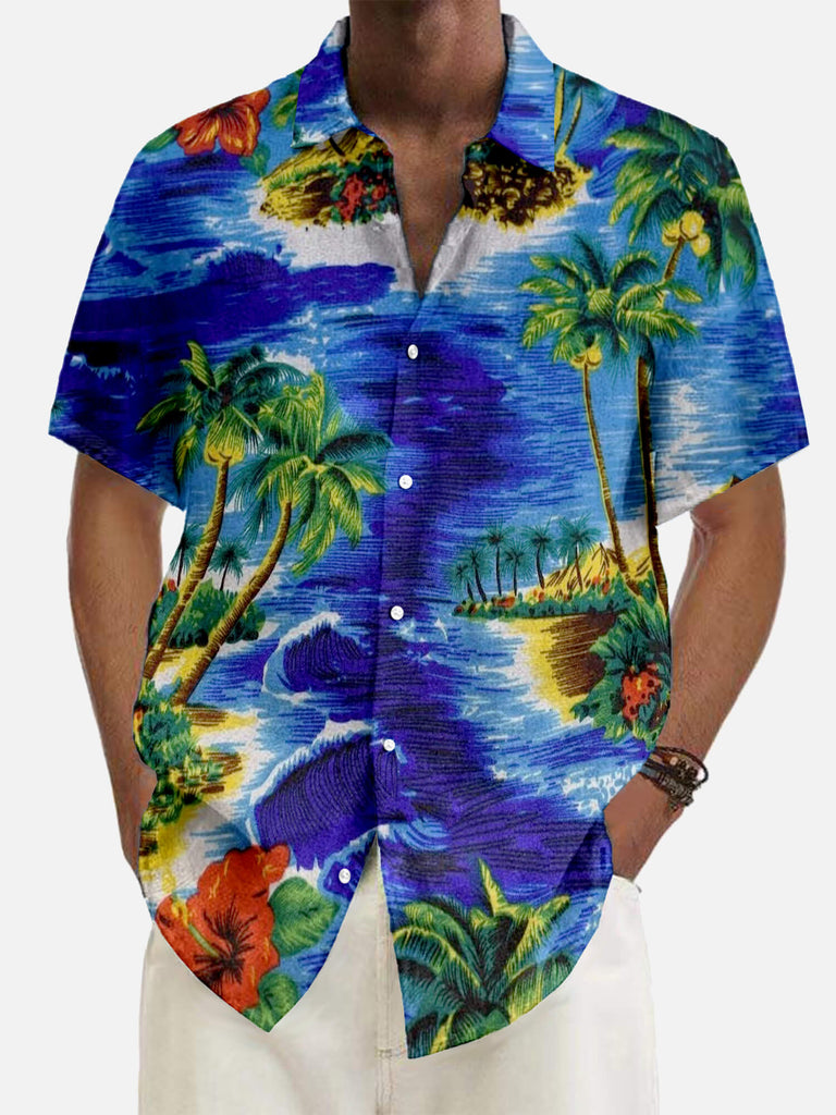 Blue Coast And Stripes Palm Ocean Men's Short Sleeve Tops Blue / M