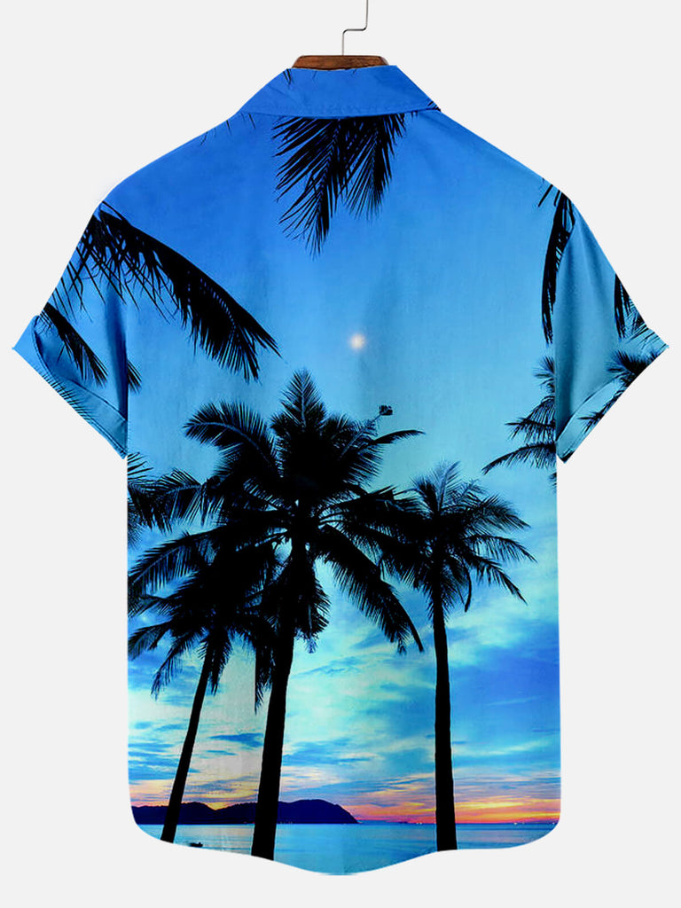 Coconut Tree Hawaiian Sunset Scenery Men's Short Sleeve Shirt