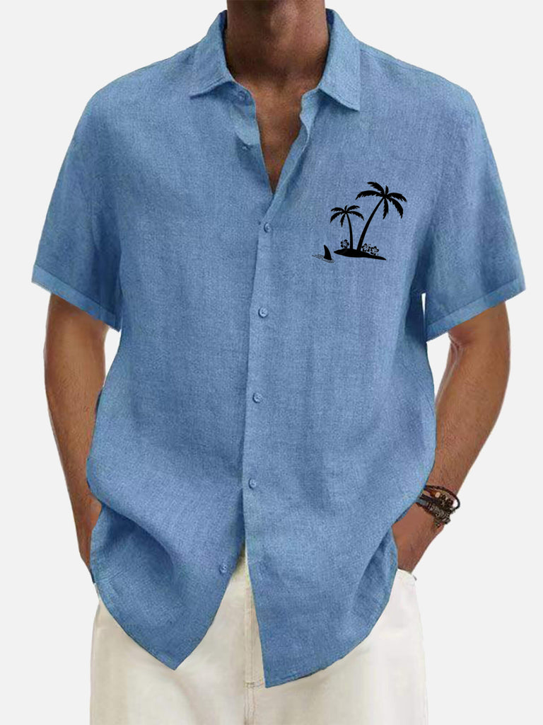 Hawaiian Coconut Tree Cowboy's Men's Short Sleeve Tops Blue / M