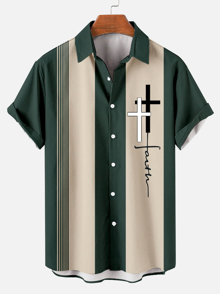 Hawaiian Casual Striped Print Men's Lapel Short-sleeved Shirt Green / M