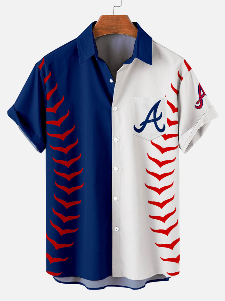 Atlanta Braves Baseball Texture Men's Short Sleeve Shirt Blue / M