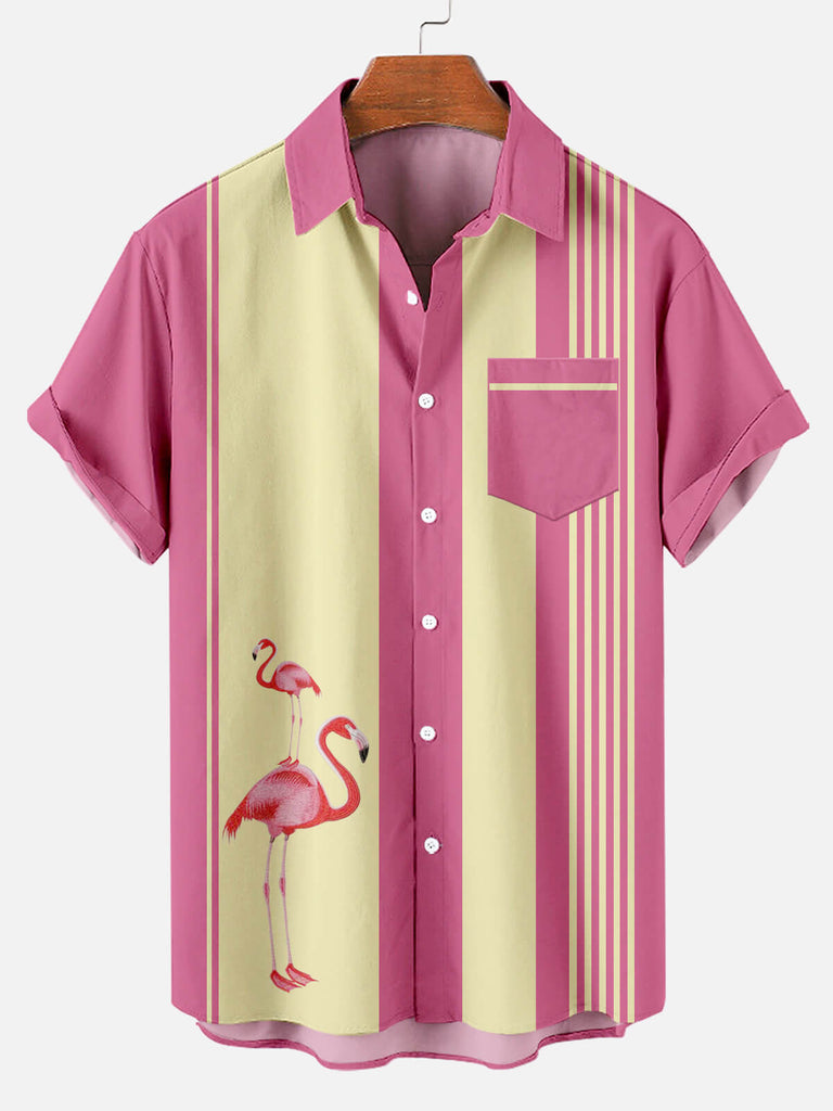 Pink Flamingo Stripes Men's Short Sleeve Shirt Pink / M
