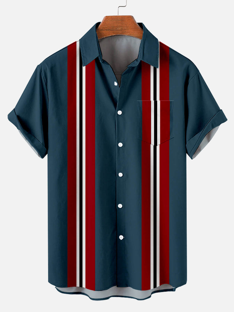 Hawaii Striped Men's Short Sleeve Shirt Blue / M
