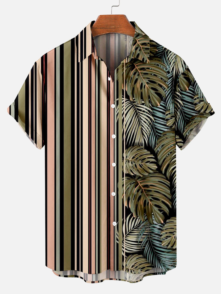 Tropical Plants Striped Men's Short Sleeve Shirt Green / M