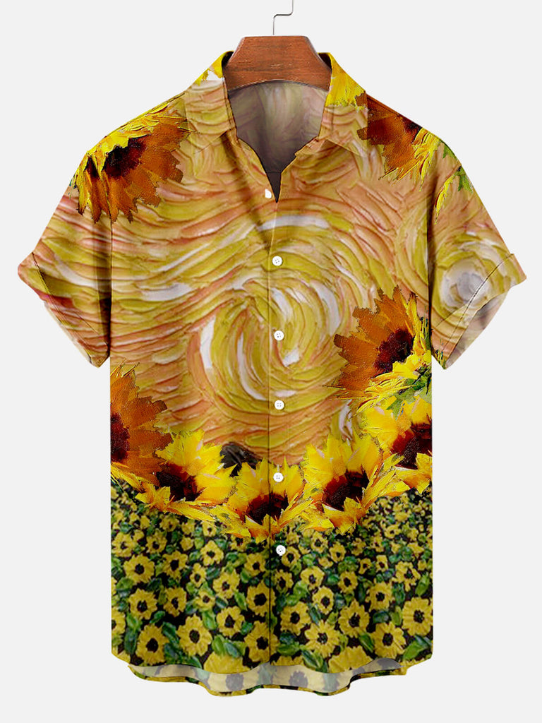 Van Gogh Sunflowers Farm Men's Short Sleeve Shirt Yellow / M