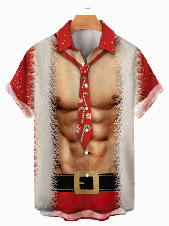 Christmas Muscle Santa Men's Short Sleeve Shirt Red / M