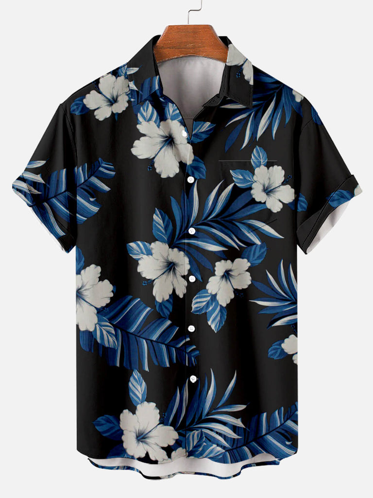 Hawaiian Floral All Over Print Men's Short Sleeve Shirt Black / M