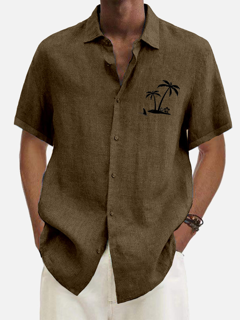 Hawaiian Coconut Tree Cowboy's Men's Short Sleeve Tops Brown / M
