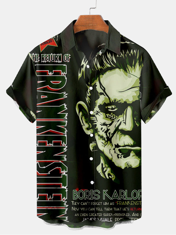 Halloween Return Of Frankenstein Men's Short Sleeve Shirt Green / M