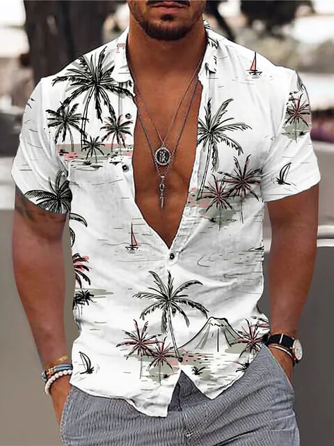 Men's Short Sleeve Shirt with Hawaiian Coconut Mosaic Print White / M