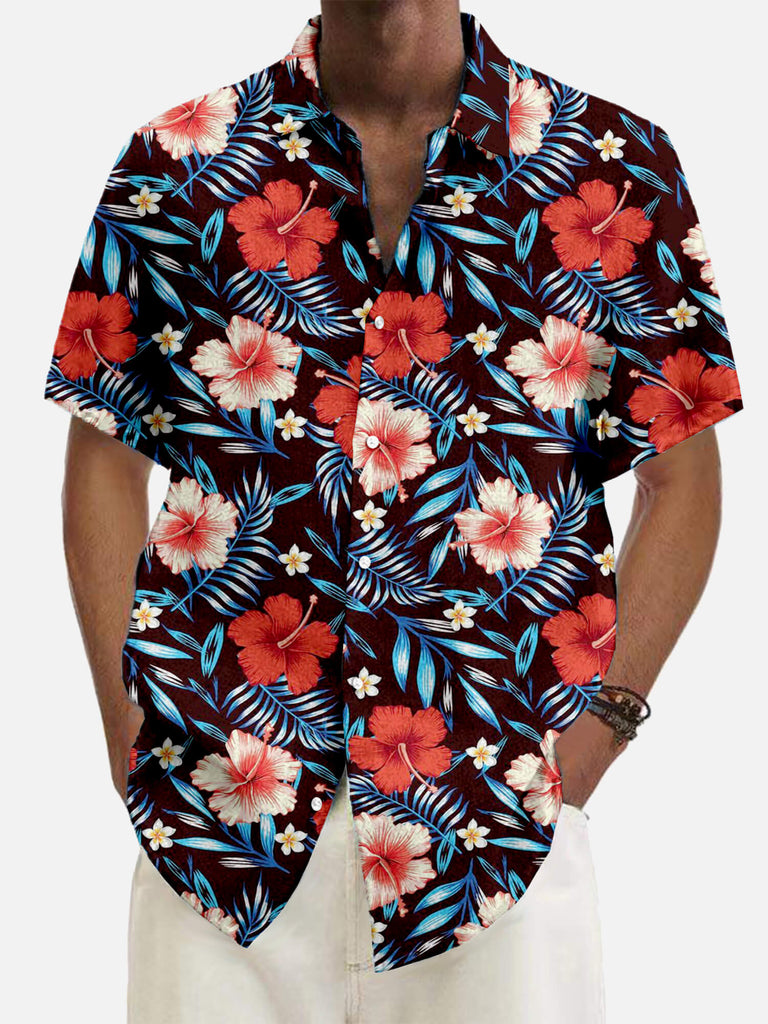 Hawaii Flower Men's Short Sleeve Tops Black / M