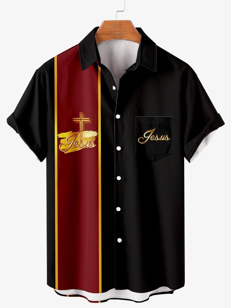 Easter Crucifix Print Men's Shirt Black / M