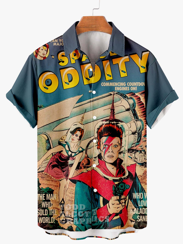 David Bowie "Space Oddity" Print Men's Shirt Blue / M