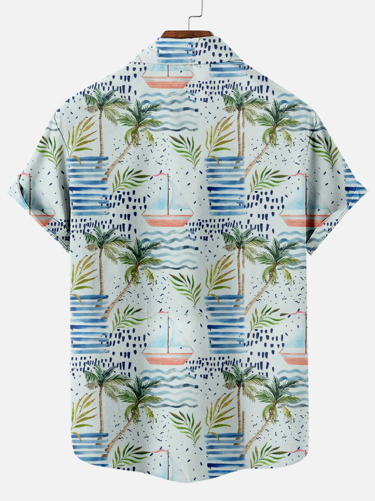 Hawaiian Coconut Sailing Floral Men's Short Sleeve Lapel Shirt