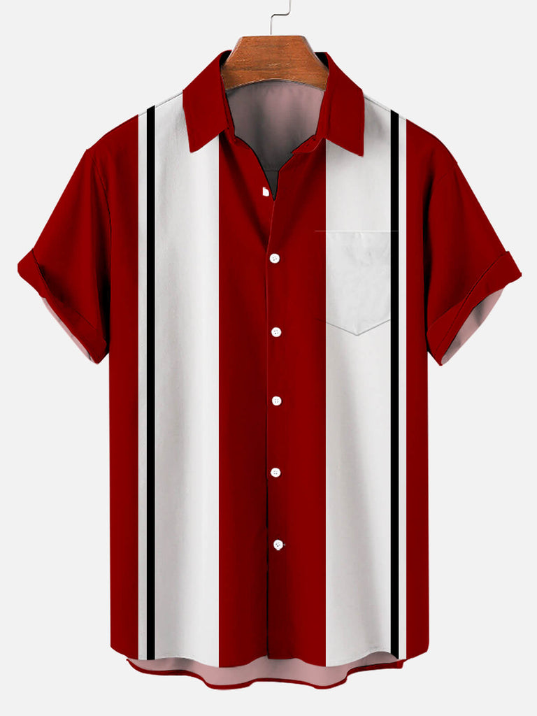 Christmas Striped Men's Casual Short Sleeve Shirt Red / M