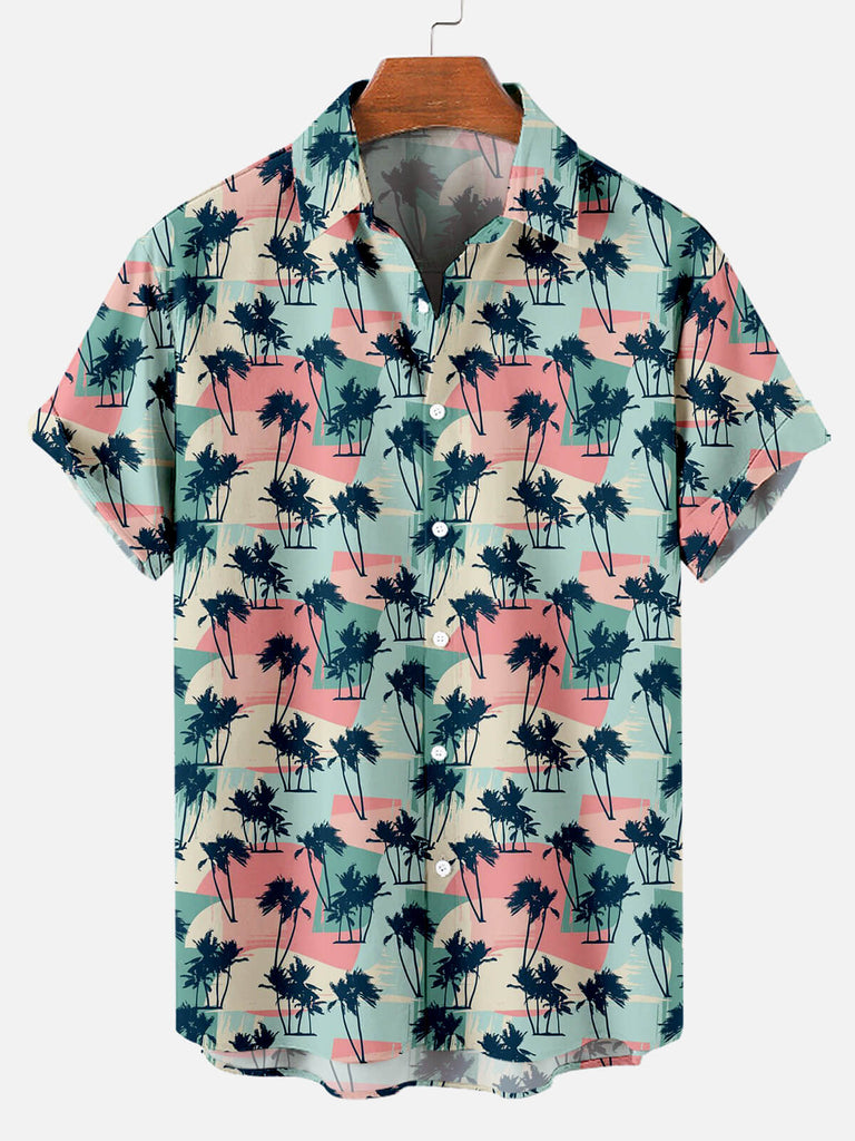Hawaii Palm Trees Men's Short Sleeve Shirt Blue / M