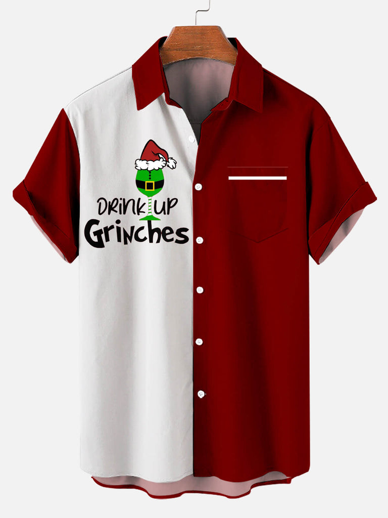 Christmas Drink Up Grinches Men's Short Sleeve Shirt Red / M
